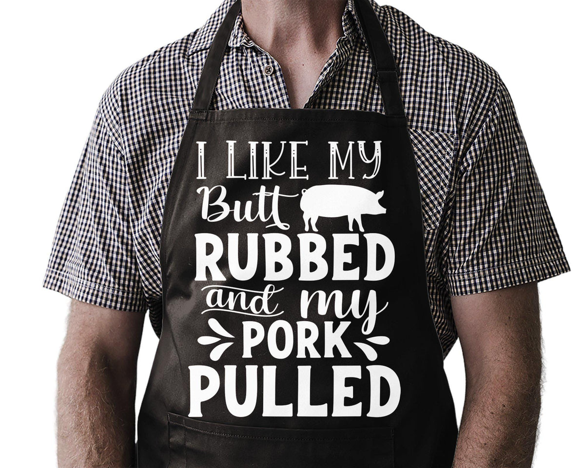 Cooking Apron with Funny Slogan Kitchen Tabard I Like My Butt Rubbed and My Pork Pulled Apron Gift for Chefs Grill Masters Graphic Tee – Premium Graphic · Great Gift For Fans