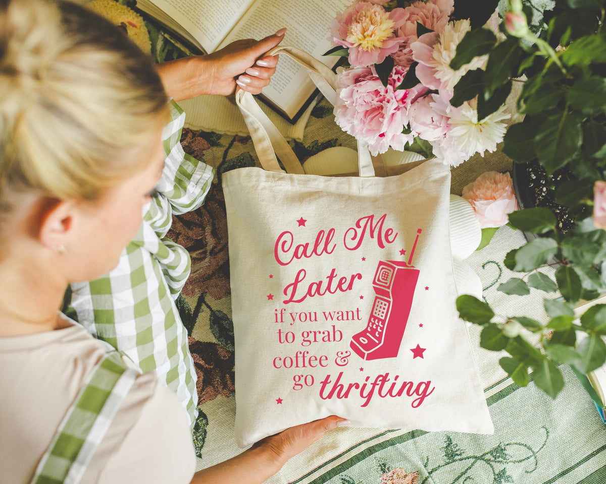 Cute Thrifting Tote Bag for Friend Who Loves Flea Markets and Long Coffee Dates Cotton Canvas Tote Bag for Shopping Funny Saying Tote Tote Bag – Aesthetic Look · Great Gift For Fans