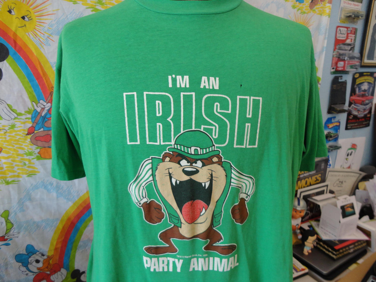 Vintage 9039s Warner Brothers Taz Tasmanian Devil Looney Tune Irish Party Animal St Patrick39s Day T Shirt Soft paper thin 5050 L Graphic Tee – Fan Favorite · Must-Have Style