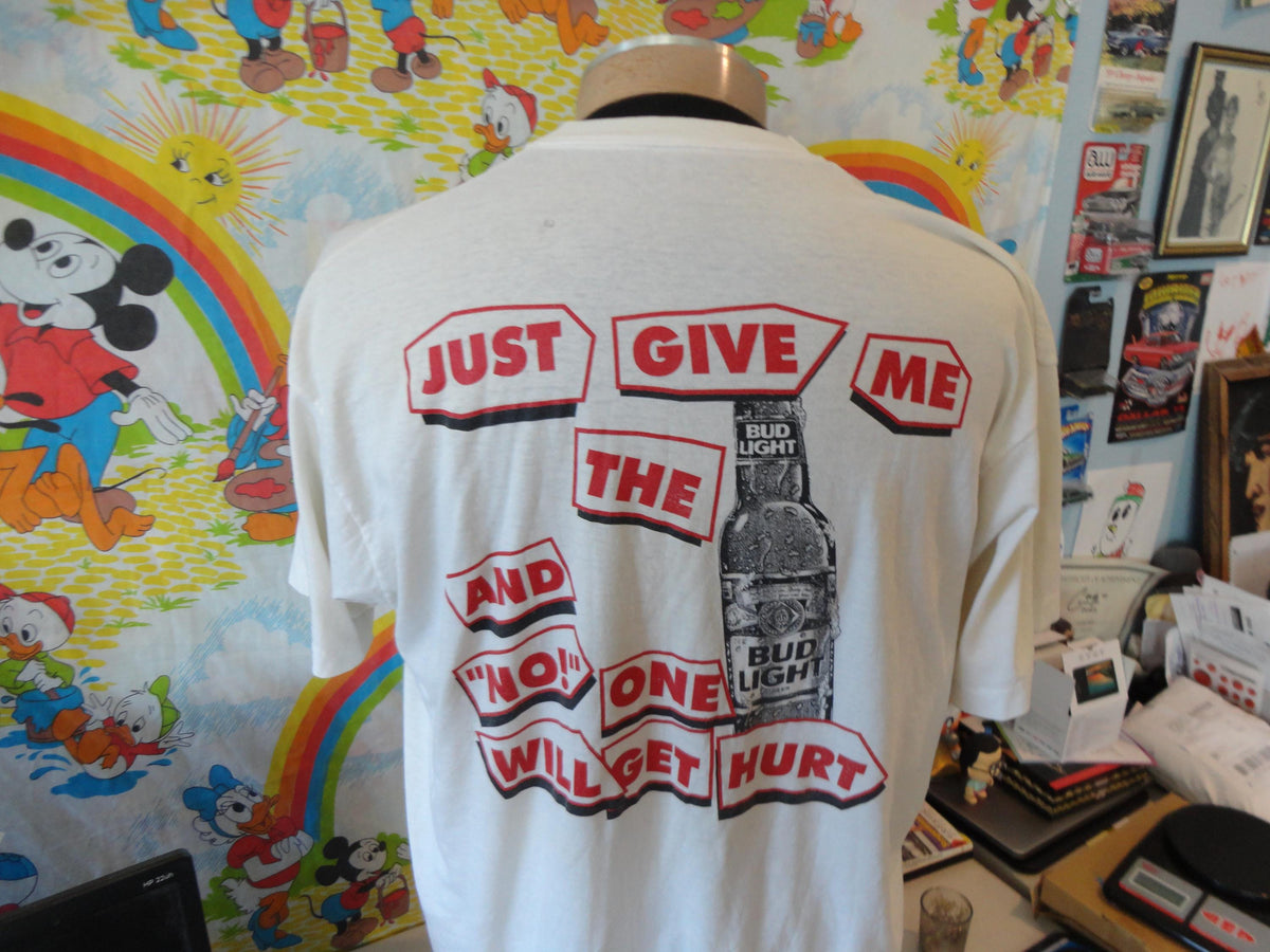 Vintage 9039s Just Give me the Bud Light And no one will get hurt mms Tee Pocket T shirt XL Graphic Tee – Cozy Vibes · Great Gift For Fans