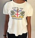 Vintage 80s City Of London white Tshirt modeled size M Graphic Tee – Aesthetic Look · Must-Have Style