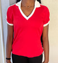 Vintage 80s Red Blank plain Collarshirt modeled size S Graphic Tee – Feel-Good Design · Trending Graphic Apparel