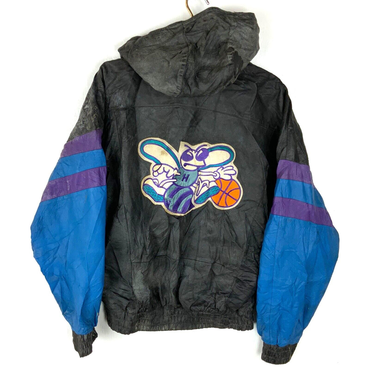 Vintage Charlotte Hornets Starter Leather Hooded Jacket Large Black Full Zip Nba Graphic Tee – Warm & Stylish · Trending Graphic Apparel