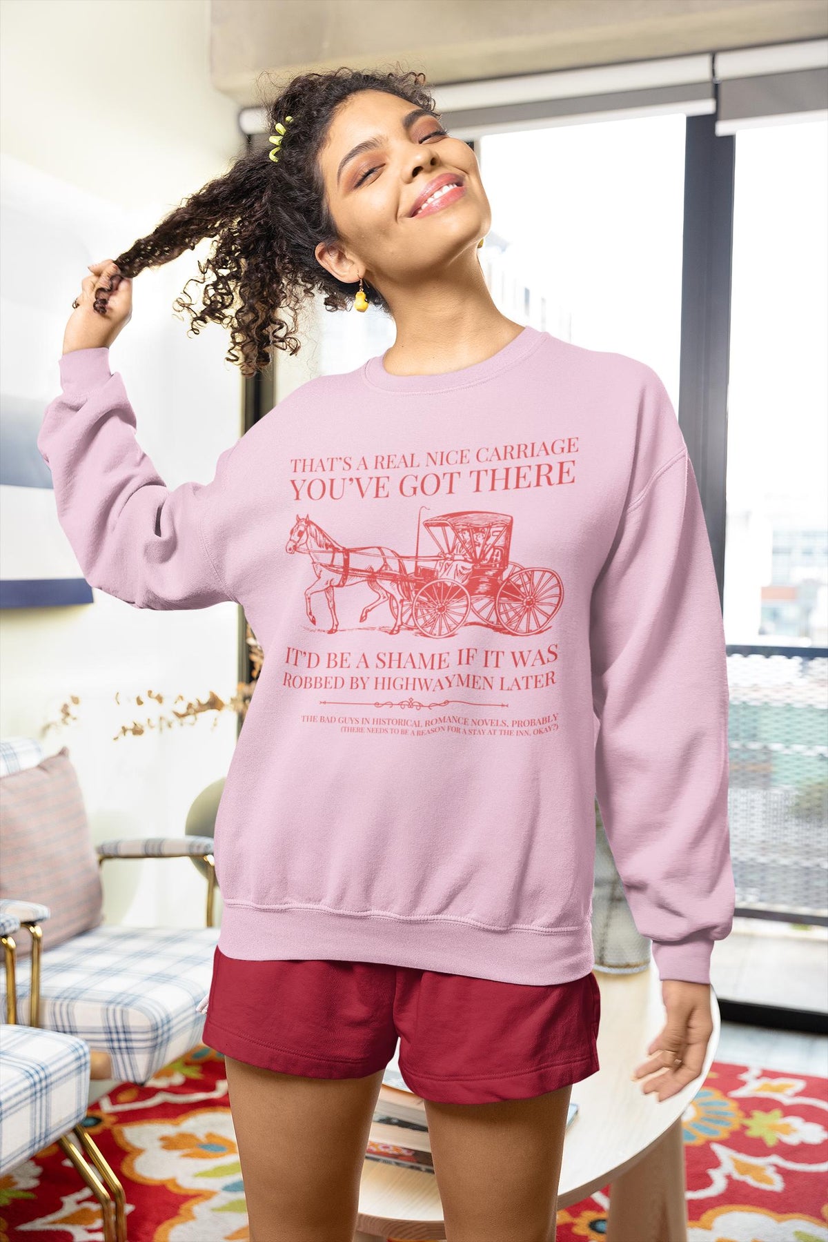 Historical Romance Tropes Sweatshirt Romance Reader Bookworm Who Loves Historical Fantasy Novels with Only One Bed Cute Bookish Crewneck Sweatshirt – Soft Feel · High-Quality Print
