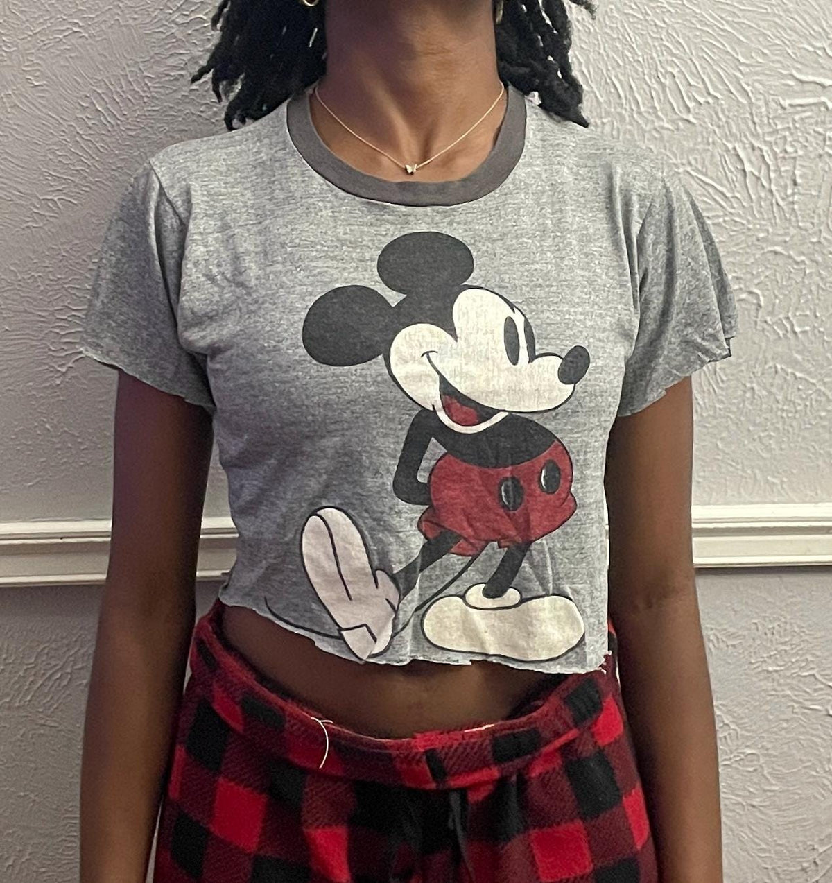 Vintage 80s Mickey mouse grey Croptop modeled size S Graphic Tee – Easygoing Wear · Must-Have Style