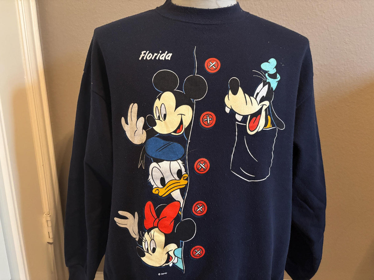 Vintage 90s Walt Disney Mickey And Friends Florida Crewneck Sweatshirt L Sweatshirt – Premium Graphic · Great Gift For Fans