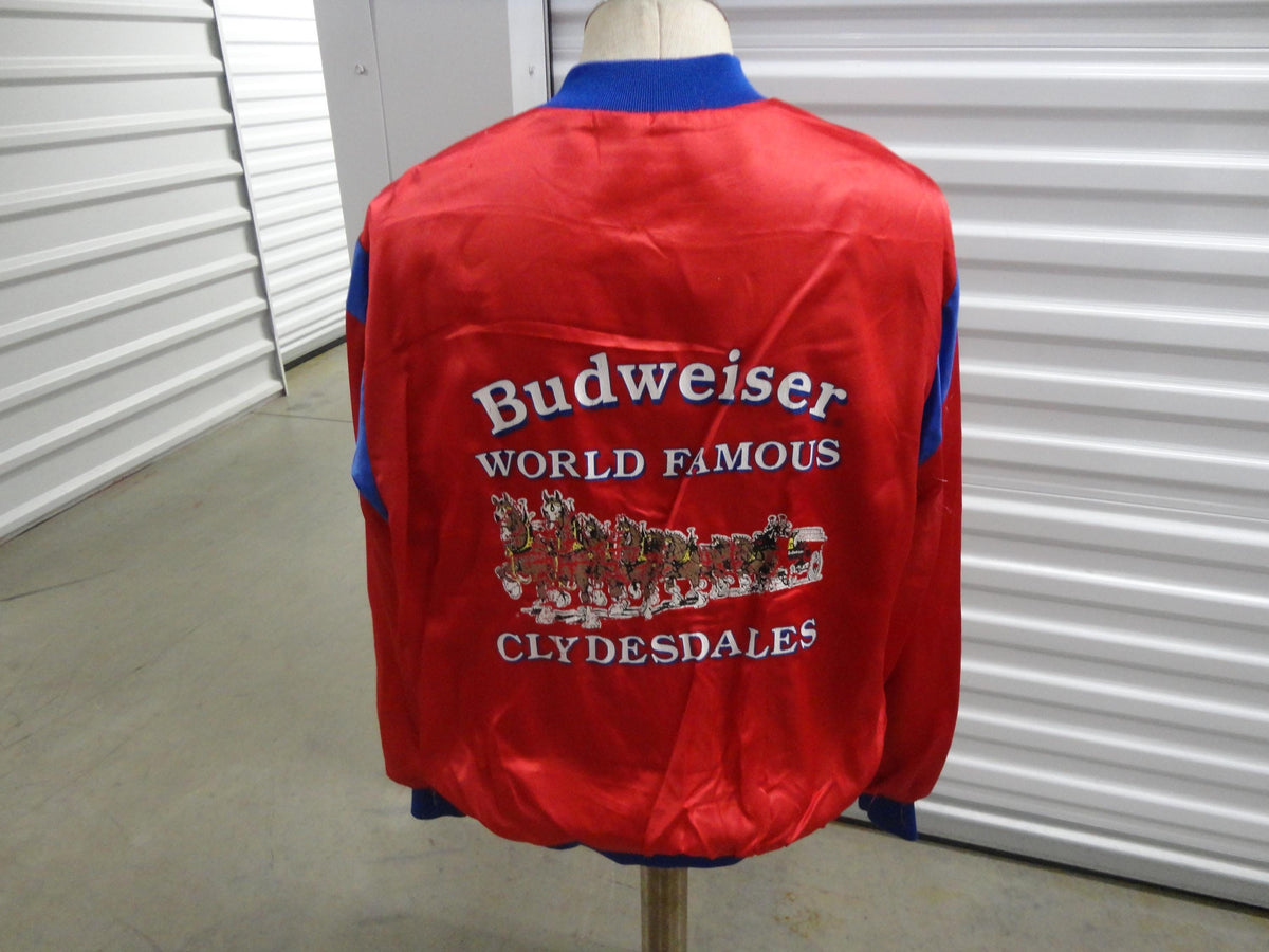 Vintage 90s Budweiser Clydesdales Beer Satin Red Bomber Jacket Size L Graphic Tee – Feel-Good Design · Must-Have Style