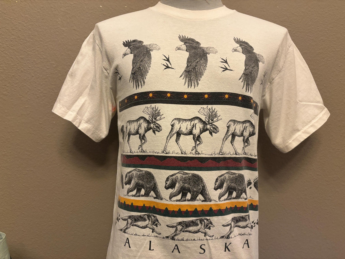 Vintage 90s Alaska Wildlife Animal Tracks T shirt M Graphic Tee – Warm & Stylish · Trending Graphic Apparel