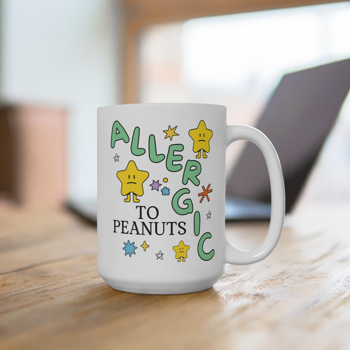 Peanut Allergy 15 Oz Coffee Mug Funny Retro Aesthetic Stars and Doodles Gift for Coffee Lover with Peanut Allergy Allergy Awareness Graphic Tee – Easygoing Wear · Trending Graphic Apparel