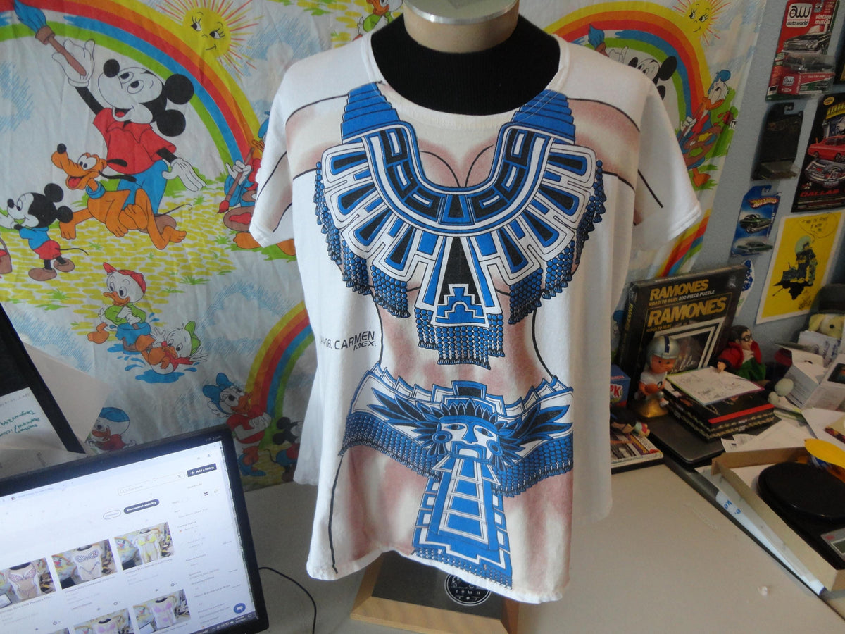 Vintage 9039s Playa Del Carmen Mexico Aztec Tourist Bikini Beach Cover Up White T Shirt Size XL Graphic Tee – Feel-Good Design · Trending Graphic Apparel