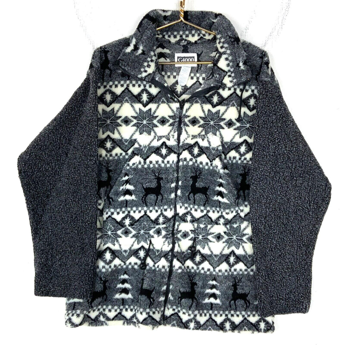Vintage Winter Womens Fleece Sweater Jacket Large Full Zip Snow Flake Reindeer Graphic Tee – Fan Favorite · Great Gift For Fans