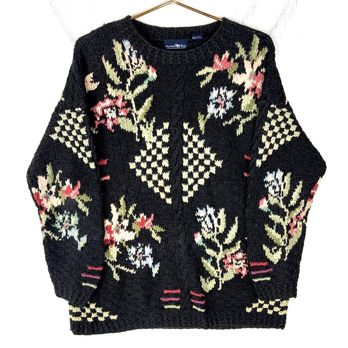 Vintage Grandma Knit Sweater Womens Medium Black Crewneck Floral 90s Graphic Tee – Cozy Vibes · Great Gift For Fans