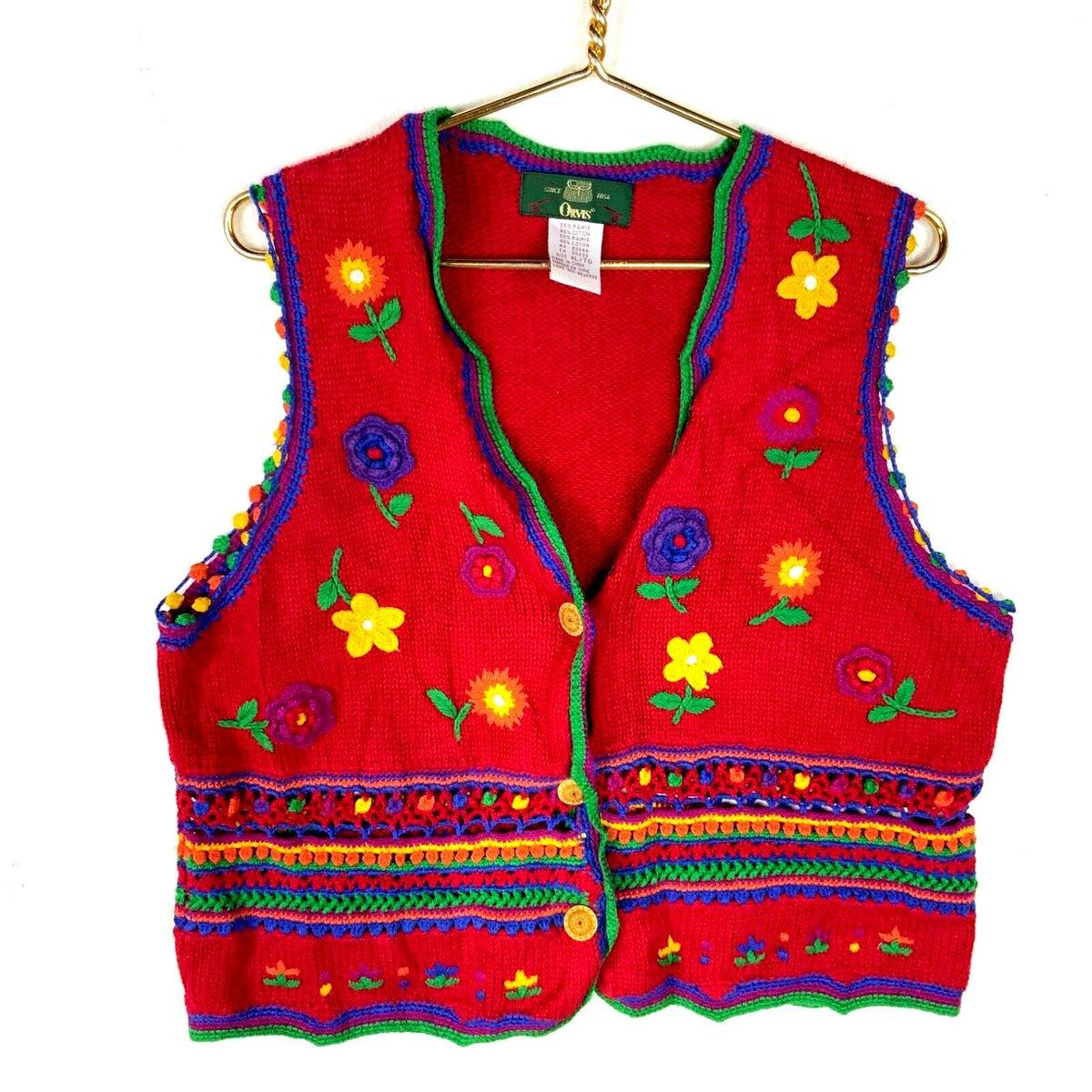 Vintage Orvis Knit Sweater Vest Womens XL Red Crochet Floral 90s Graphic Tee – Cozy Vibes · High-Quality Print