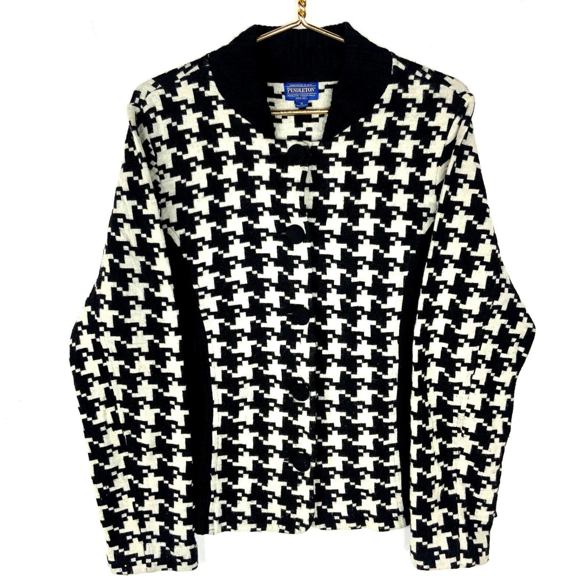 Pendleton Knit Wool Cardigan Sweater Womens XL Black Houndstooth Graphic Tee – Soft Feel · Perfect For Daily Wear