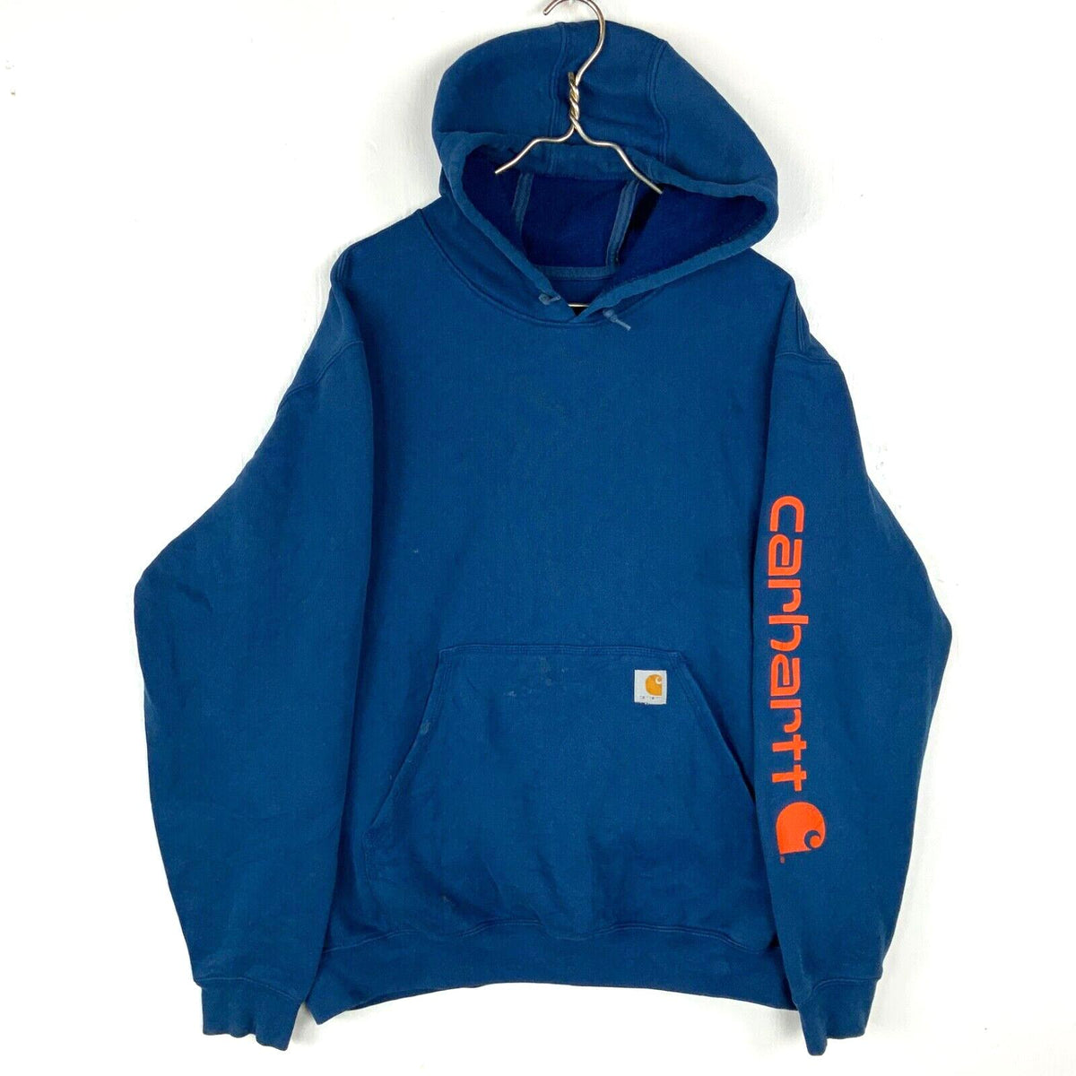 Carhartt Sweatshirt Hoodie Size Large Blue Spell Out Distressed Work Wear Hoodie – Aesthetic Look · Top Pick For Any Outfit