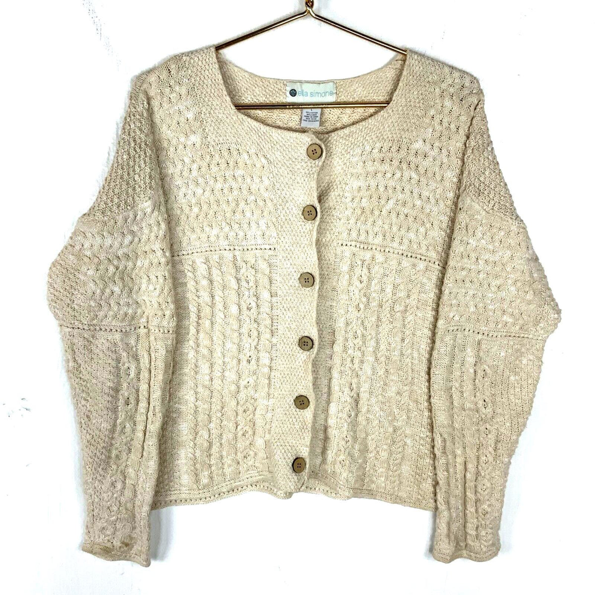 Vintage Grandma Cable Knit Cardigan Sweater Womens Large Beige 90s Graphic Tee – Warm & Stylish · Great Gift For Fans