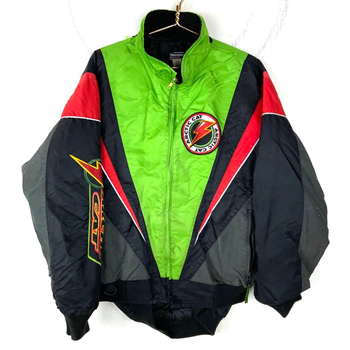Vintage Arctic Cat Snowmobile Racing Puffer Bomber Jacket Medium Black Full Zip Graphic Tee – Warm & Stylish · Must-Have Style