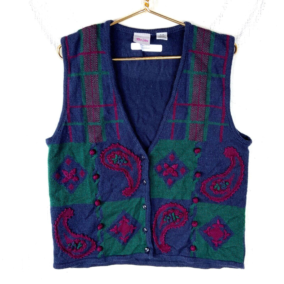 Vintage Grandma Knit Sweater Vest Womens Medium Blue Plaid 90s Graphic Tee – Cozy Vibes · Must-Have Style