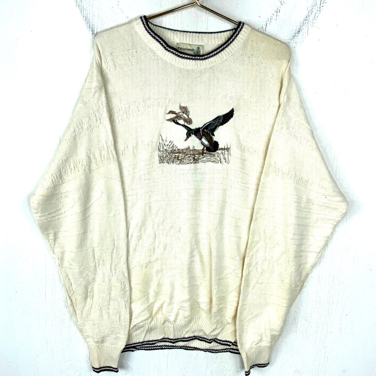 Vintage Grandpa Knit Sweater Large White Crewneck Embroidered Duck 90s Graphic Tee – Bold Style · Great Gift For Fans