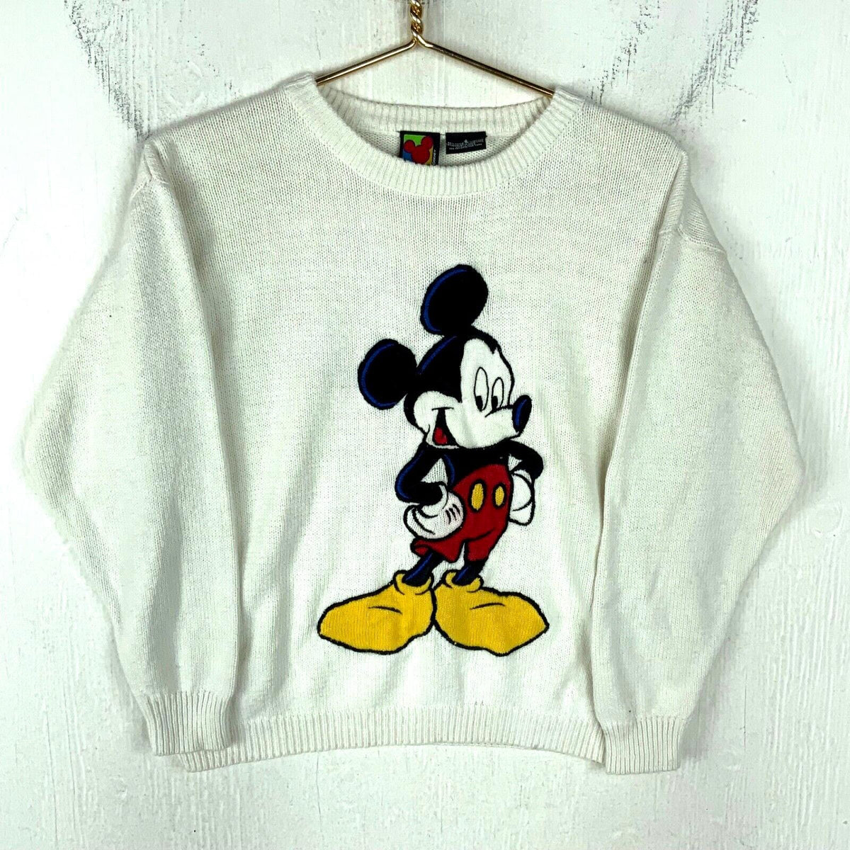 Vintage Mickey Mouse Knit Sweater Small White Crewneck Embroidered 90s Graphic Tee – Cozy Vibes · High-Quality Print