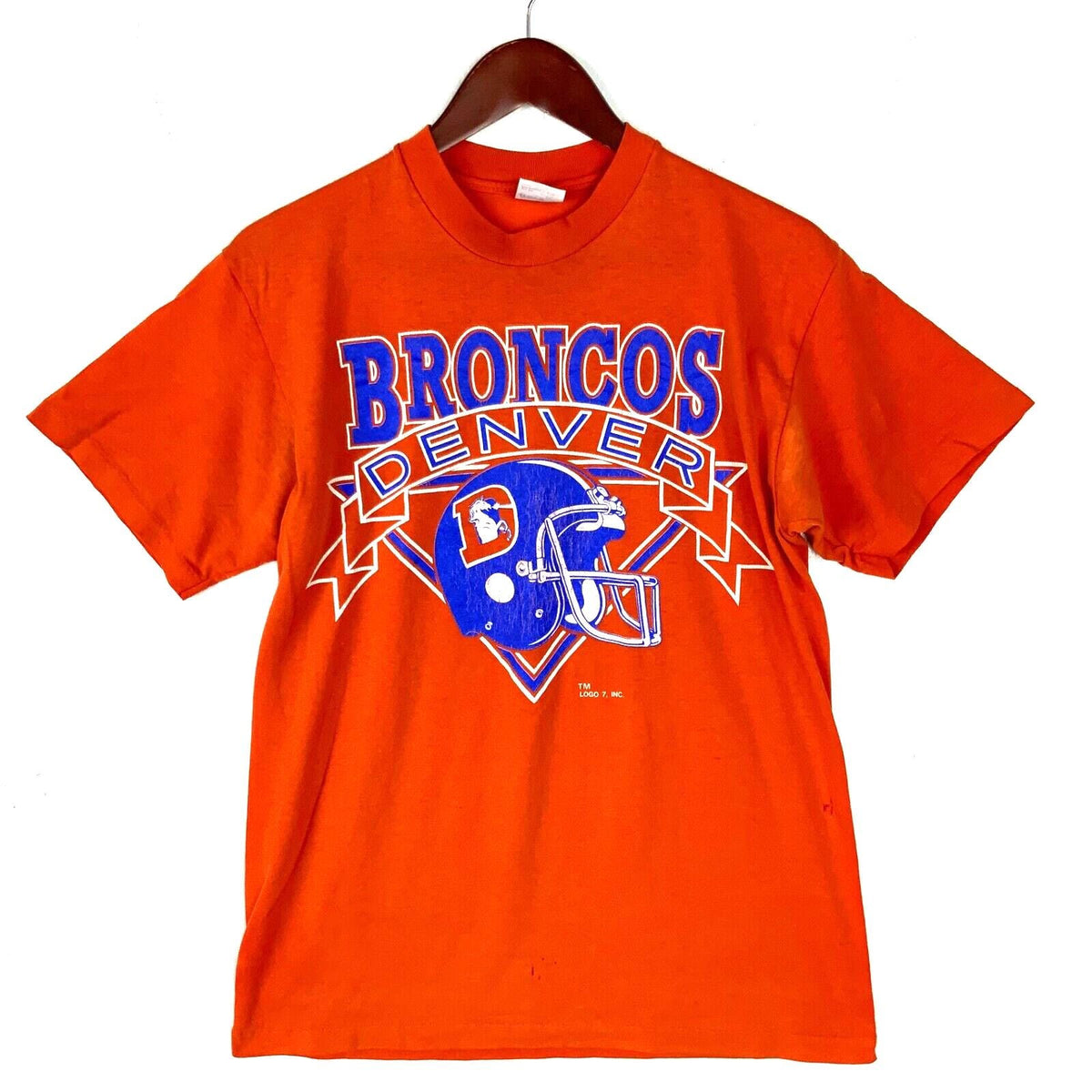 Vintage Denver Broncos 1980s Logo 7 Tshirt Large Orange Nfl Football Made Usa Graphic Tee – Fan Favorite · High-Quality Print