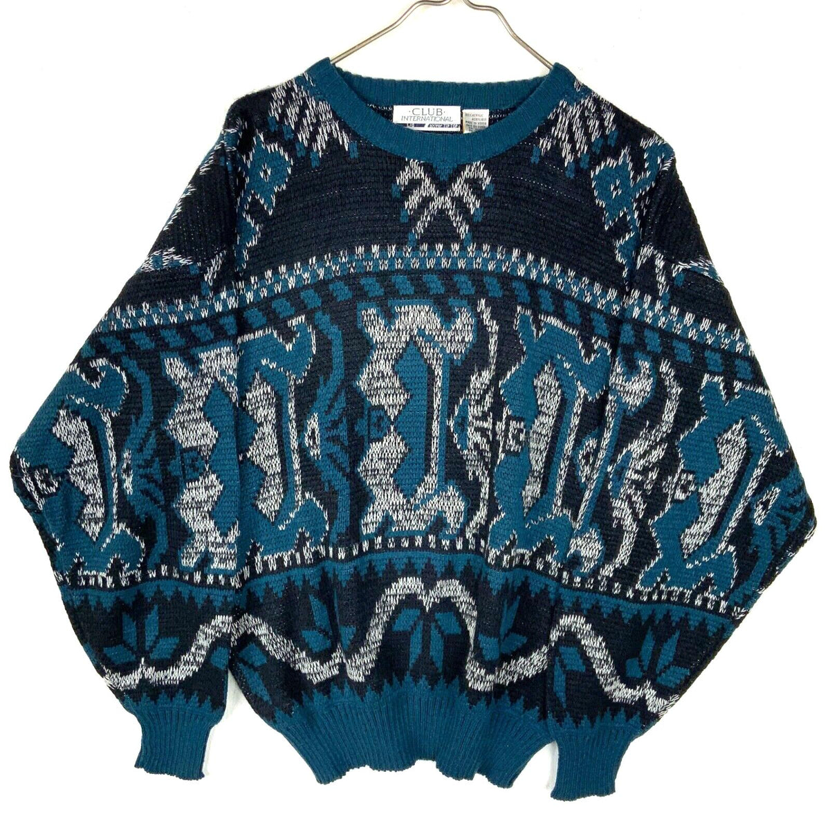 Vintage Club International Grandpa Knit Sweater Size Large Blue Patterned Graphic Tee – Warm & Stylish · High-Quality Print