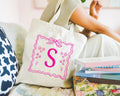 Cute Initial Tote Bag Hot Pink Letter Alphabet Floral Doodle Tote Bag Cute Coquette Bow Bridal Party Bachelorette Sorority Sisters Gift Tote Bag – Easygoing Wear · Great Gift For Fans