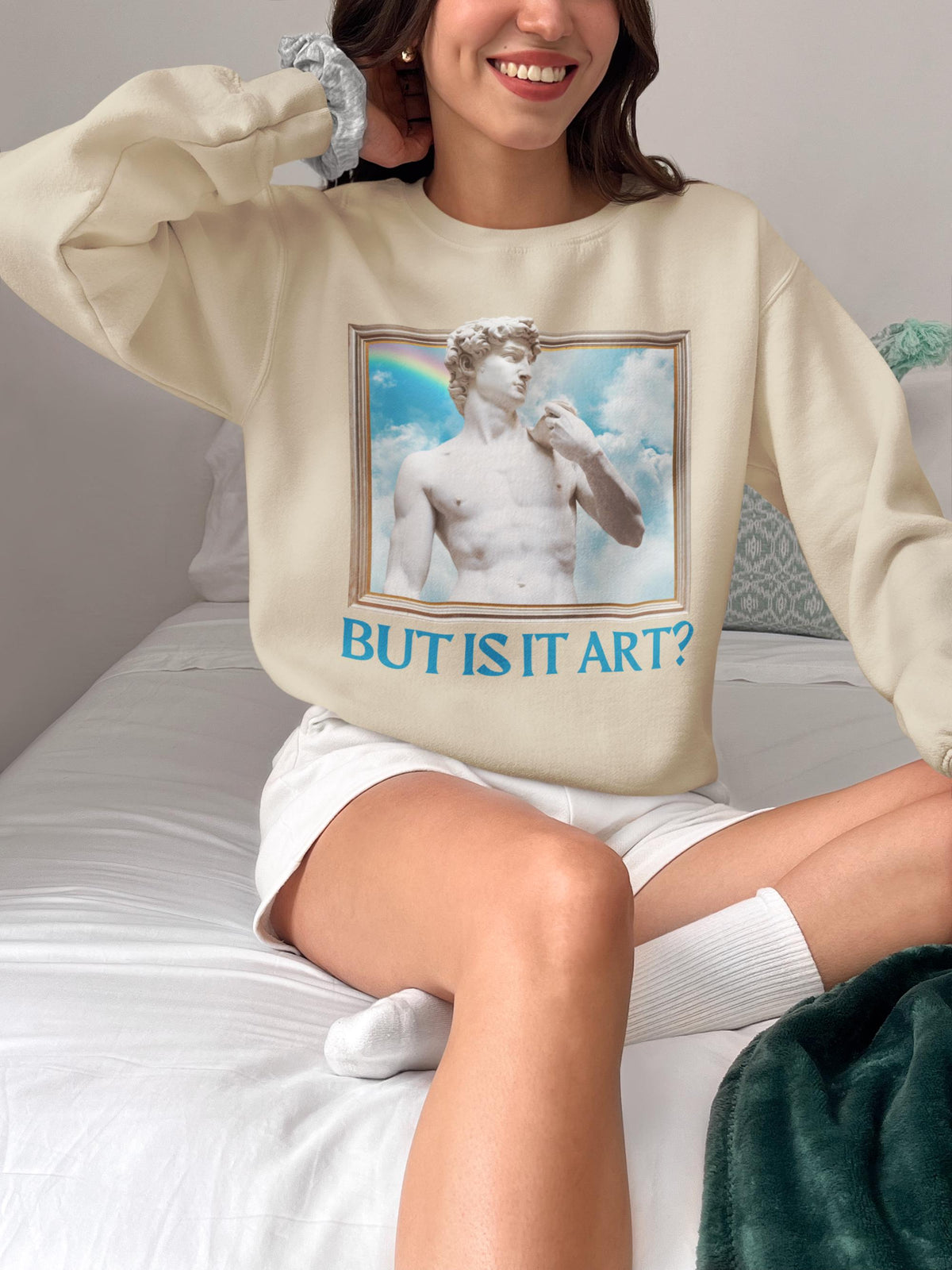 David by Michelangelo Art History Sweatshirt Silly Humanities Major Shirt with Rainbow 16th Century Roman History Gift with Funny Saying Sweatshirt – Soft Feel · Perfect For Daily Wear