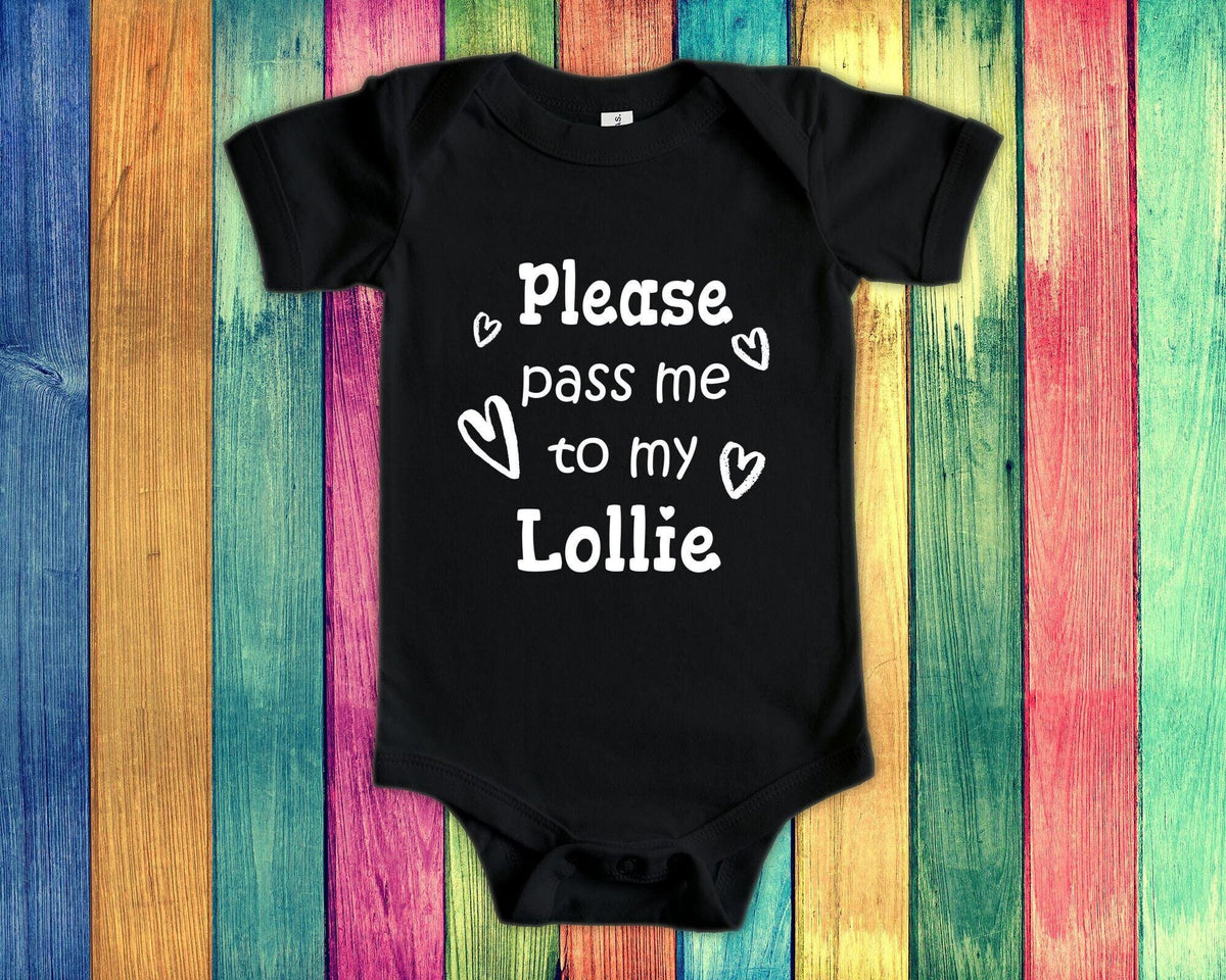 Pass Me To Lollie Cute Grandma Baby Bodysuit Tshirt or Toddler Shirt Special Grandmother Gift or Pregnancy Announcement Graphic Tee – Aesthetic Look · Perfect For Daily Wear