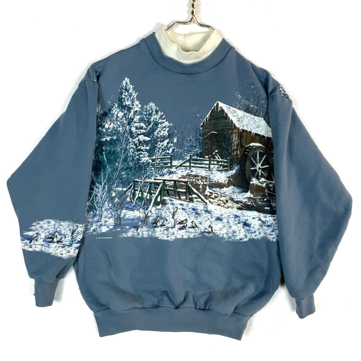 Vintage Winter Cabin Sweatshirt Size Small Blue Made In Usa Birds Sweatshirt – Cozy Vibes · High-Quality Print