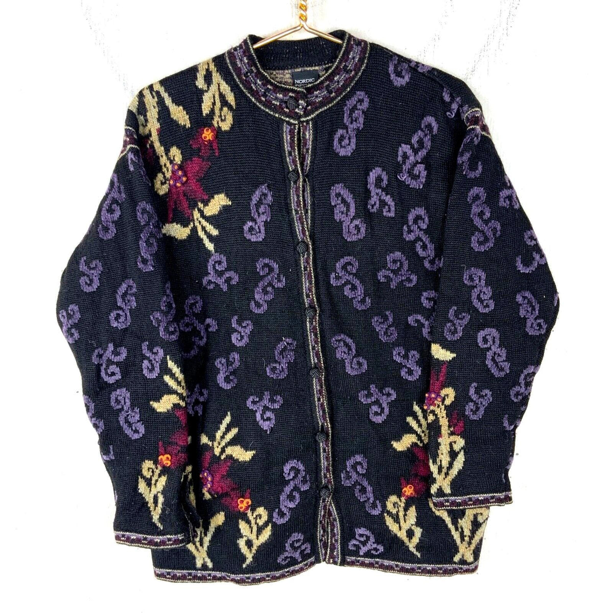 Nordic Design Wool Cardigan Sweater Womens Medium Black Floral Graphic Tee – Bold Style · High-Quality Print