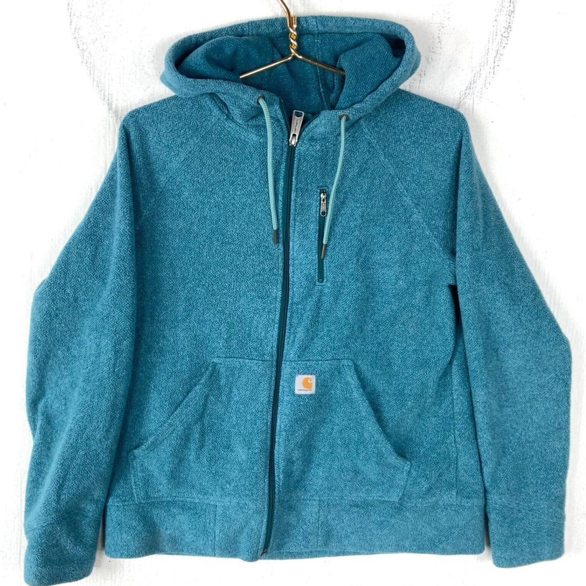 Carhartt Fleece Sweater Hooded Jacket Womens Size Medium Blue Graphic Tee – Everyday Comfort · Must-Have Style