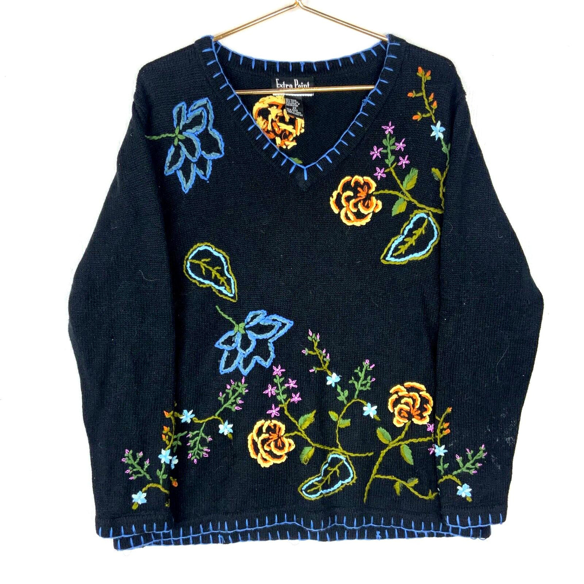 Vintage Grandma Knit Sweater Womens 2XL Black Vneck Floral 90s Graphic Tee – Fan Favorite · High-Quality Print