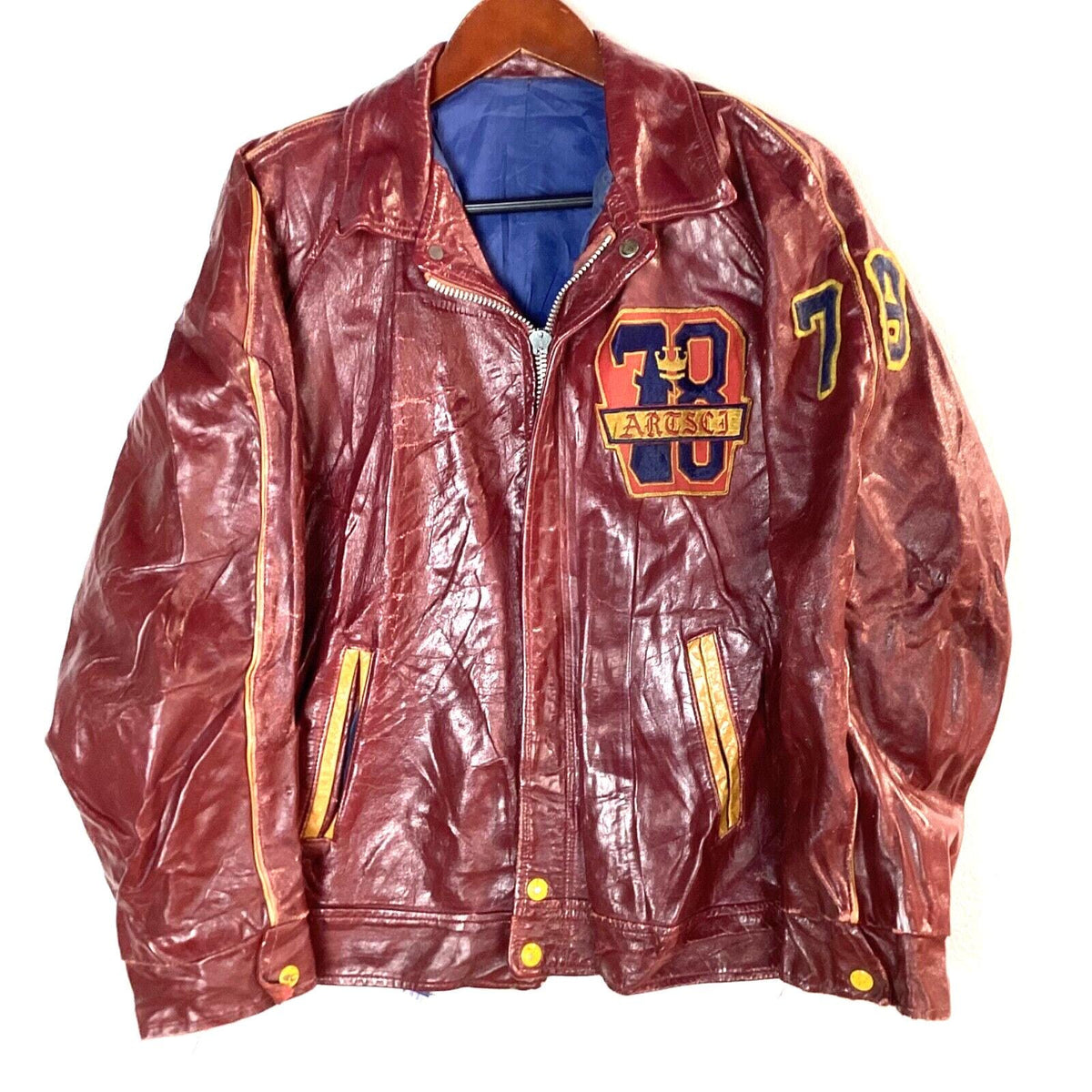 Vintage Queens 1970s Leather Jacket Small Red Full Zip Lined Patches Graphic Tee – Soft Feel · Trending Graphic Apparel
