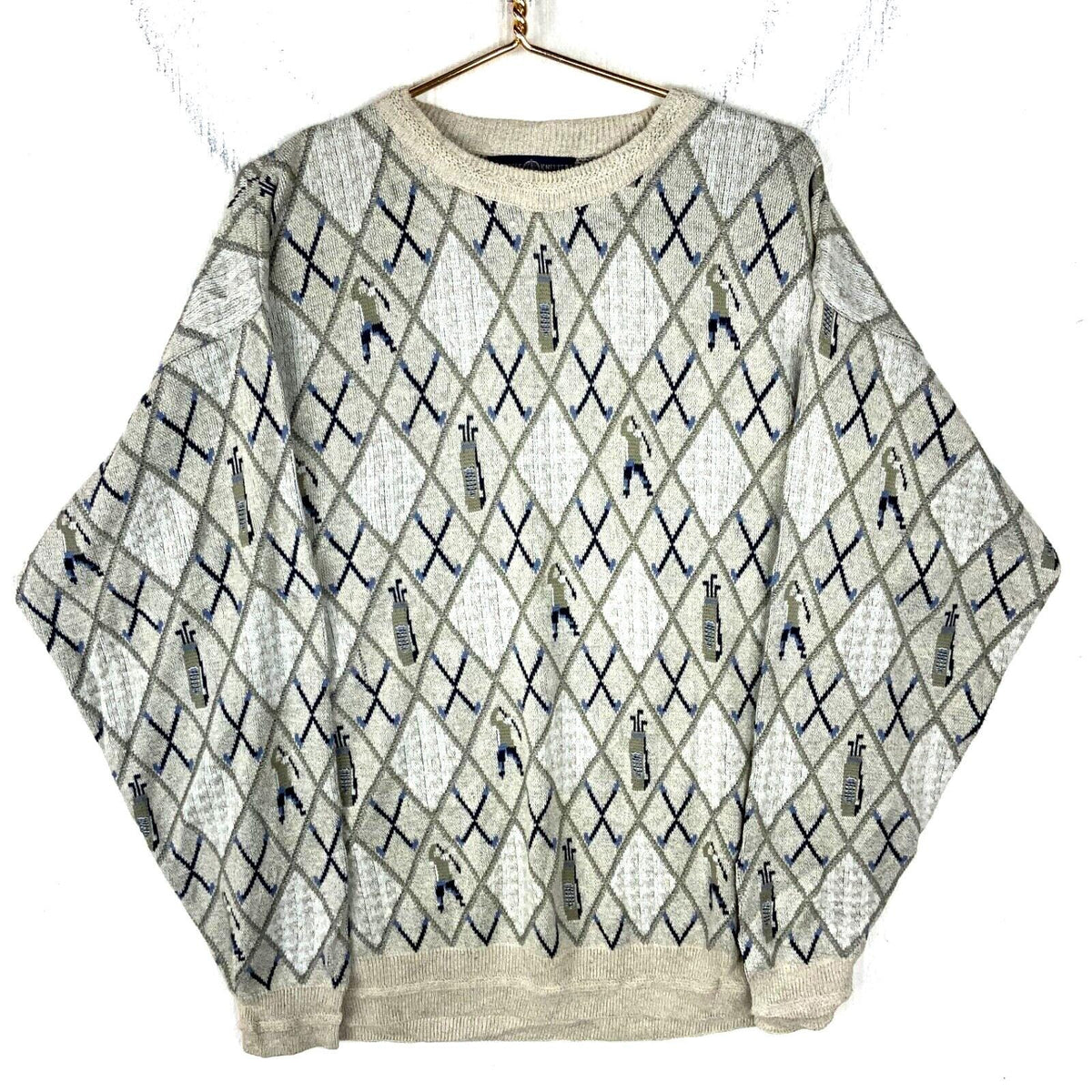 Vintage Grandpa Knit Sweater Large Beige Crewneck Golf Argyle 90s Graphic Tee – Premium Graphic · Great Gift For Fans