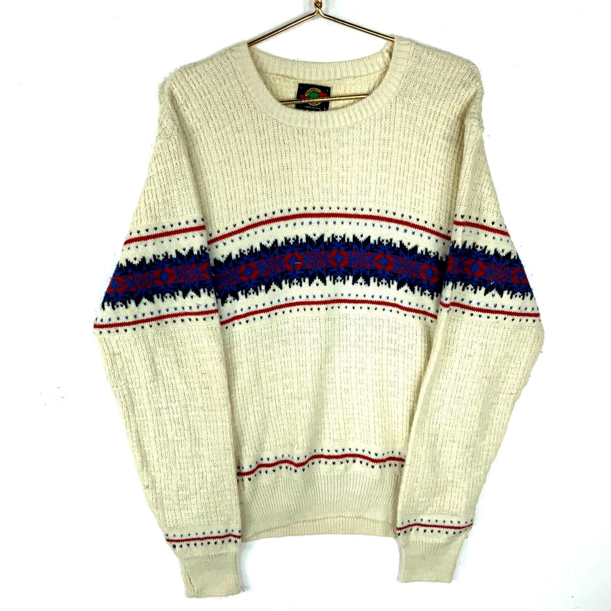 Vintage Grandpa Knit Sweater Large White Crewneck Pattern 90s Graphic Tee – Aesthetic Look · Must-Have Style