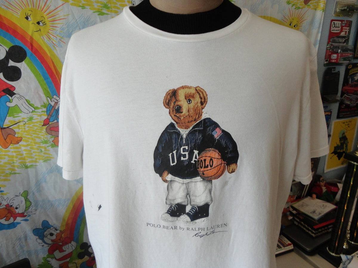 Polo Ralph Lauren Bear Basketball White T Shirt Size XL Graphic Tee – Warm & Stylish · Great Gift For Fans