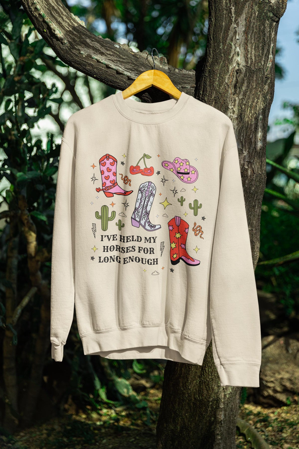 Funny Saying Western Sweatshirt Cute and Groovy Cacti and Star Colorful Shirt with Cowgirl Boot Rodeo Country Boho Pink Cowboy Hat Shirt Sweatshirt – Warm & Stylish · Perfect For Daily Wear