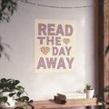 Book Lover Gift Idea Read the Day Away Cute Poster with Hearts Cute Floral Aesthetic Print for Book Lover Romance Reader Librarian Gift Graphic Tee – Premium Graphic · Trending Graphic Apparel