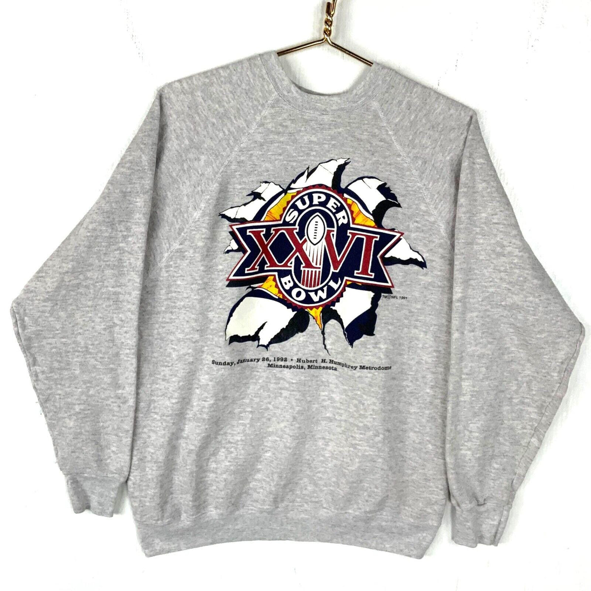 Vintage Super Bowl XXVI Sweatshirt Size Large Gray Made In Usa 1992 Nfl 90s Sweatshirt – Aesthetic Look · Trending Graphic Apparel
