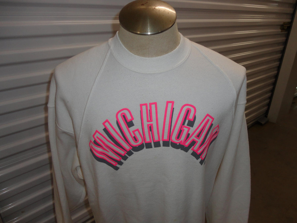 Vintage 8039s MICHIGAN Neon Pink White Crewneck Sweatshirt XL Sweatshirt – Fan Favorite · Perfect For Daily Wear
