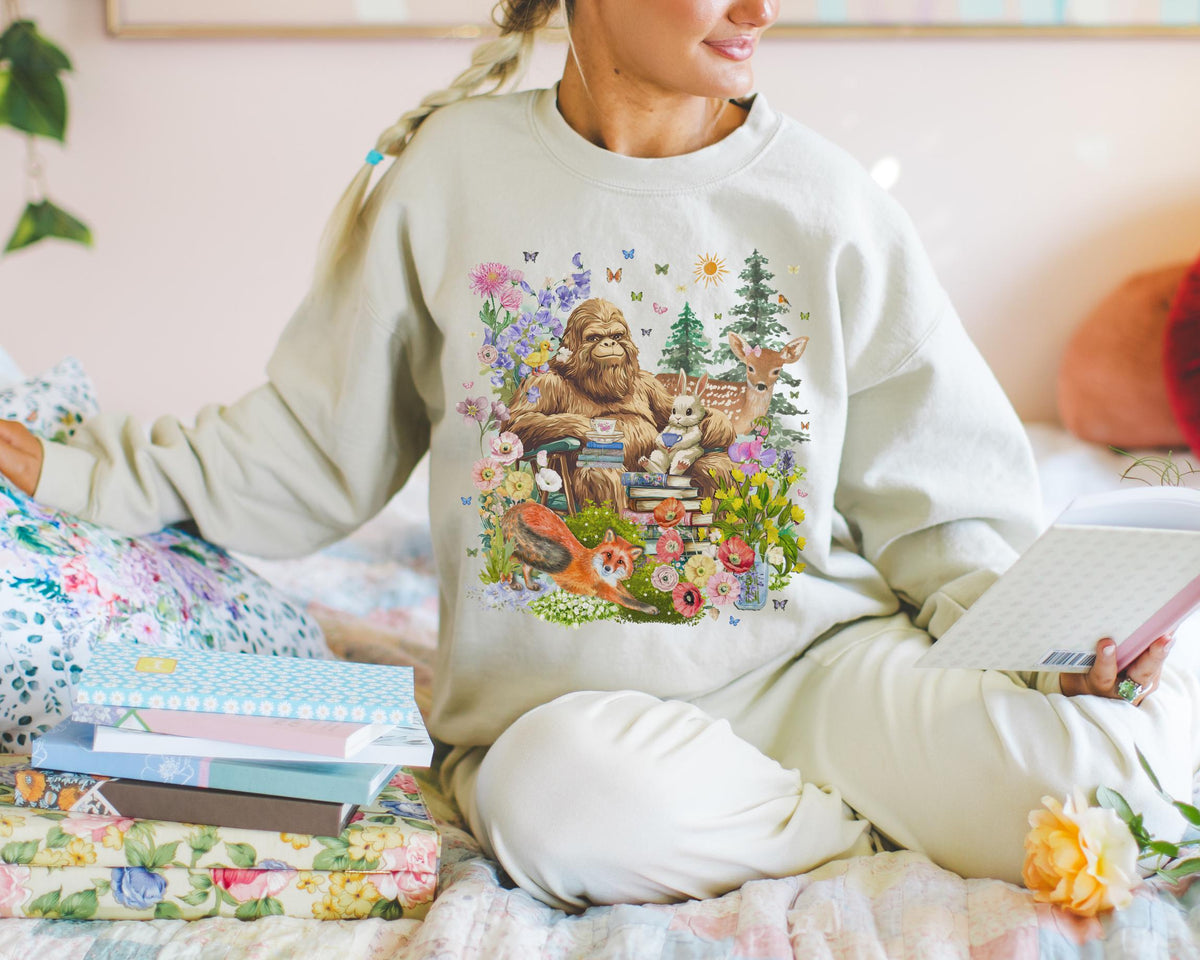 Bookish Forestcore Boho Sasquatch Sweatshirt with Spring Animals Funny Nature Lover Gift Butterfly Lover Shirt with 90s Aesthetic and Fox Sweatshirt – Warm & Stylish · Great Gift For Fans