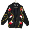 Vintage Grandma Knit Sweater Womens Large Black Button Up Cardigan Star Pattern Graphic Tee – Soft Feel · Top Pick For Any Outfit