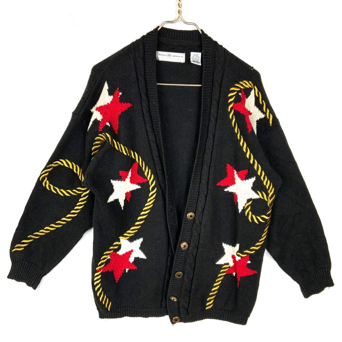 Vintage Grandma Knit Sweater Womens Large Black Button Up Cardigan Star Pattern Graphic Tee – Soft Feel · Top Pick For Any Outfit