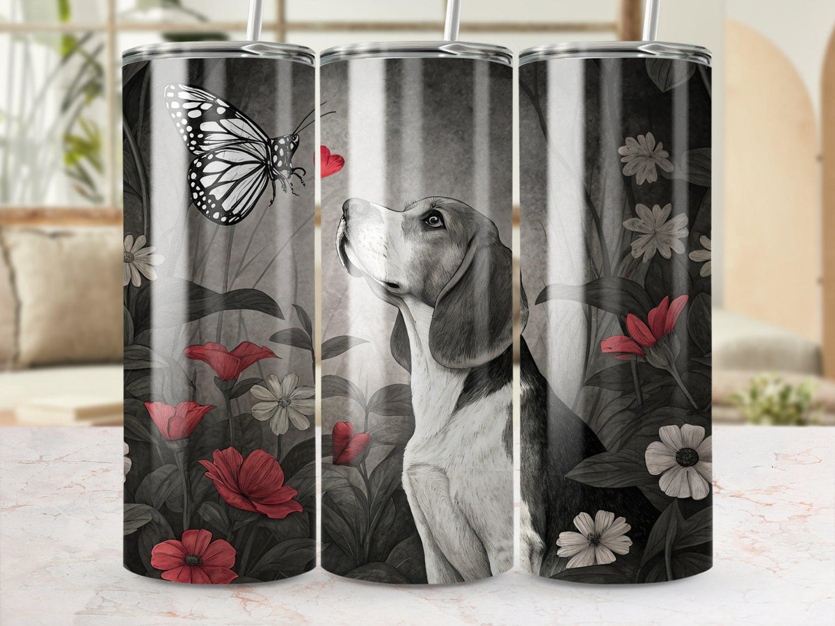 Beagle Dog Butterfly 20 oz Digital Tumbler Wrap Beagle in Flower Field Tumbler PNG Floral Beagle Dog PNG Wrap Graphic Tee – Fan Favorite · Top Pick For Any Outfit
