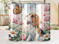 20 oz digital tumbler wrap beagle dog in field of flowers looking up at butterfly colorful cute design for tumbler sublimation Graphic Tee – Aesthetic Look · Great Gift For Fans