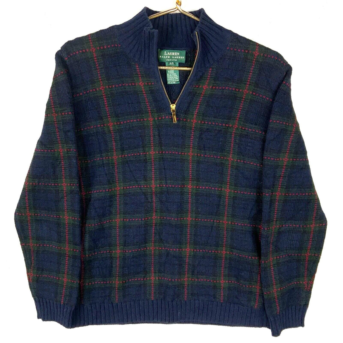 Lauren Ralph Lauren Knit Sweater Womens Small Blue 14 Zip Checkered Cardigan Graphic Tee – Bold Style · Perfect For Daily Wear