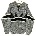 Vintage Paco Knit Sweater XL Henley Leather Trim Striped 90s Graphic Tee – Aesthetic Look · Must-Have Style