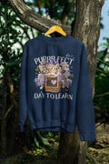Kindergarten Teacher Sweatshirt for Kindergarten Crew Who Loves Cats Purrrfect Day to Learn 90s Throwback Colorful Maximalist Animal Gift Sweatshirt – Premium Graphic · Must-Have Style