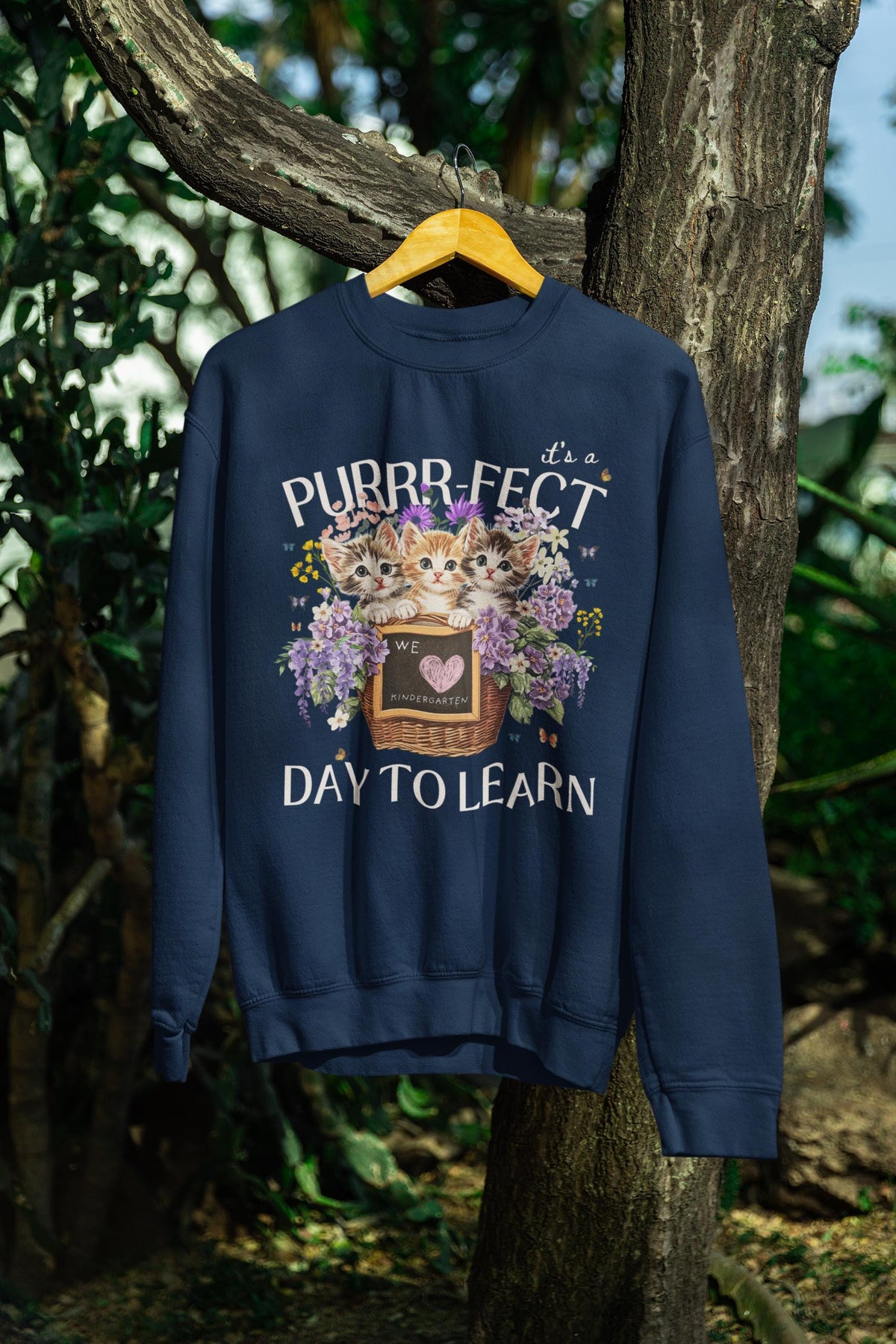 Kindergarten Teacher Sweatshirt for Kindergarten Crew Who Loves Cats Purrrfect Day to Learn 90s Throwback Colorful Maximalist Animal Gift Sweatshirt – Premium Graphic · Must-Have Style
